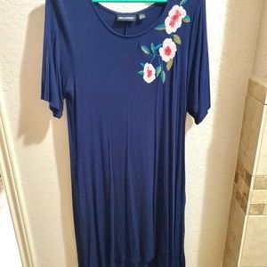 Blue, flower embroidered Nina Leonard dress